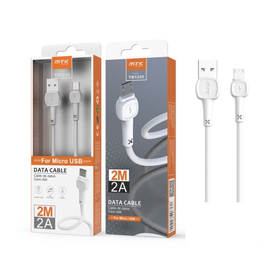 CABLE DE DATOS MTK TB1245 BL PARA MICROUSB 2,4A 2M BRANCO CABLE DE DATOS MTK TB1245 BL PARA MICROUSB 2,4A 2M BRANCO